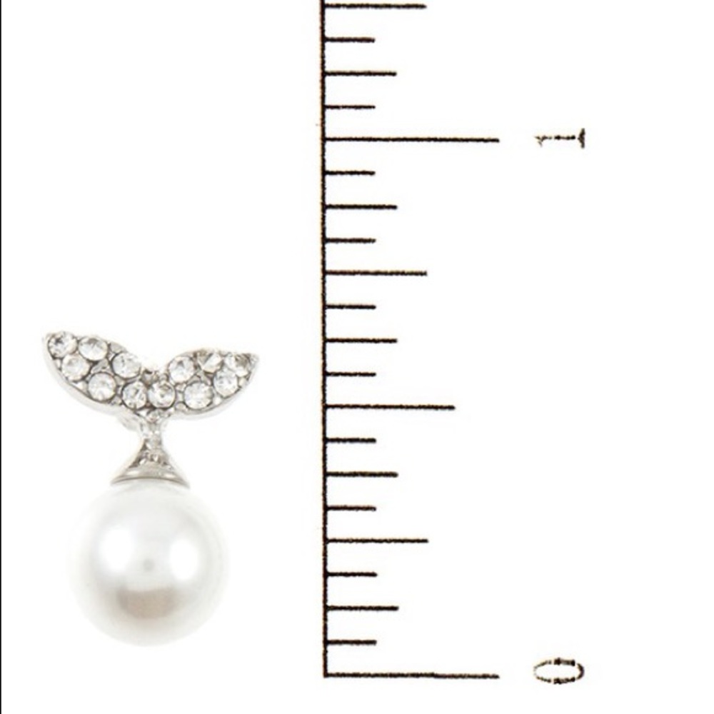 Silver Pearl Whale Mermaid Tail Post Earrings - Picture 2 of 2